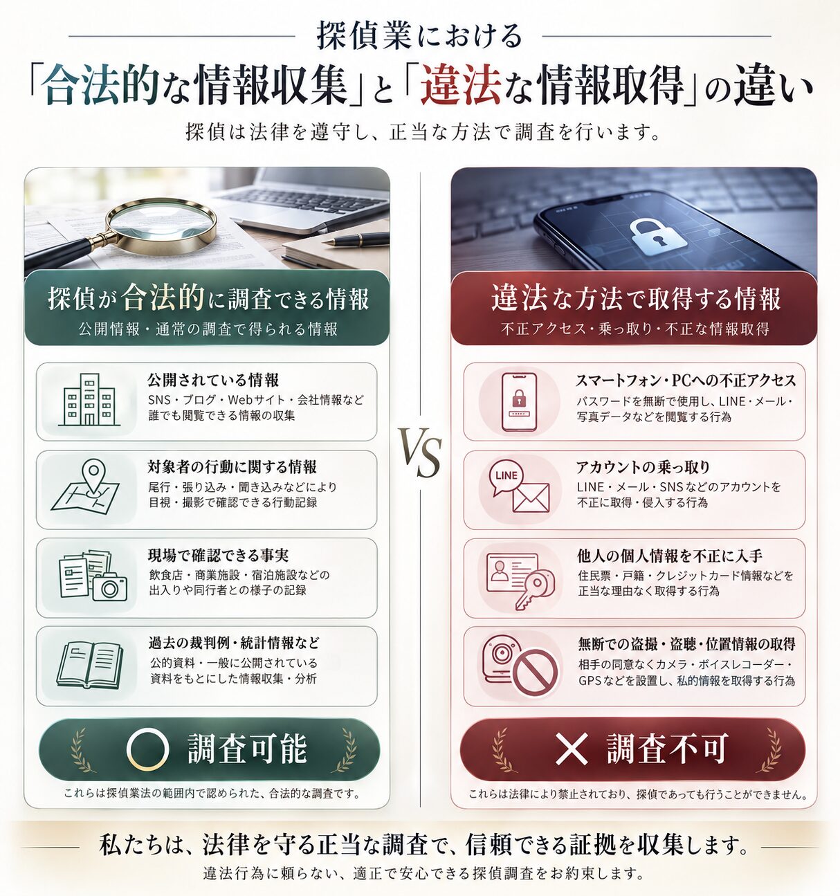 違法な方法での情報取得は禁止されています