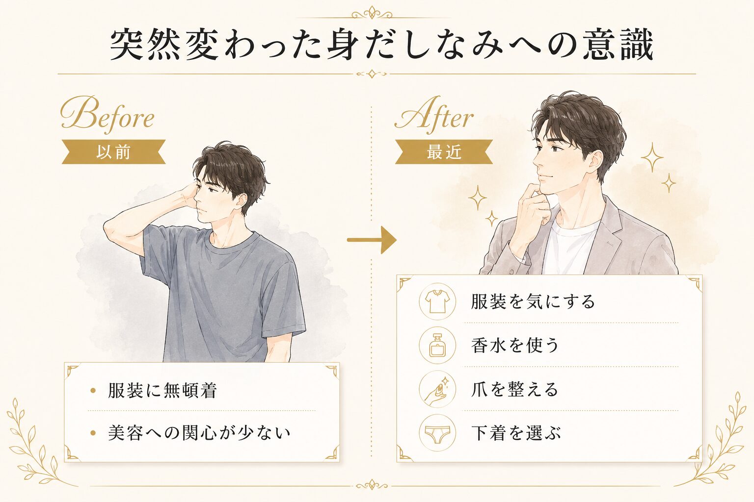 身だしなみを整える様子