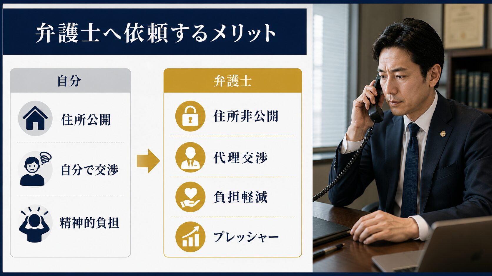 弁護士へ依頼するメリットの比較イメージ画像
