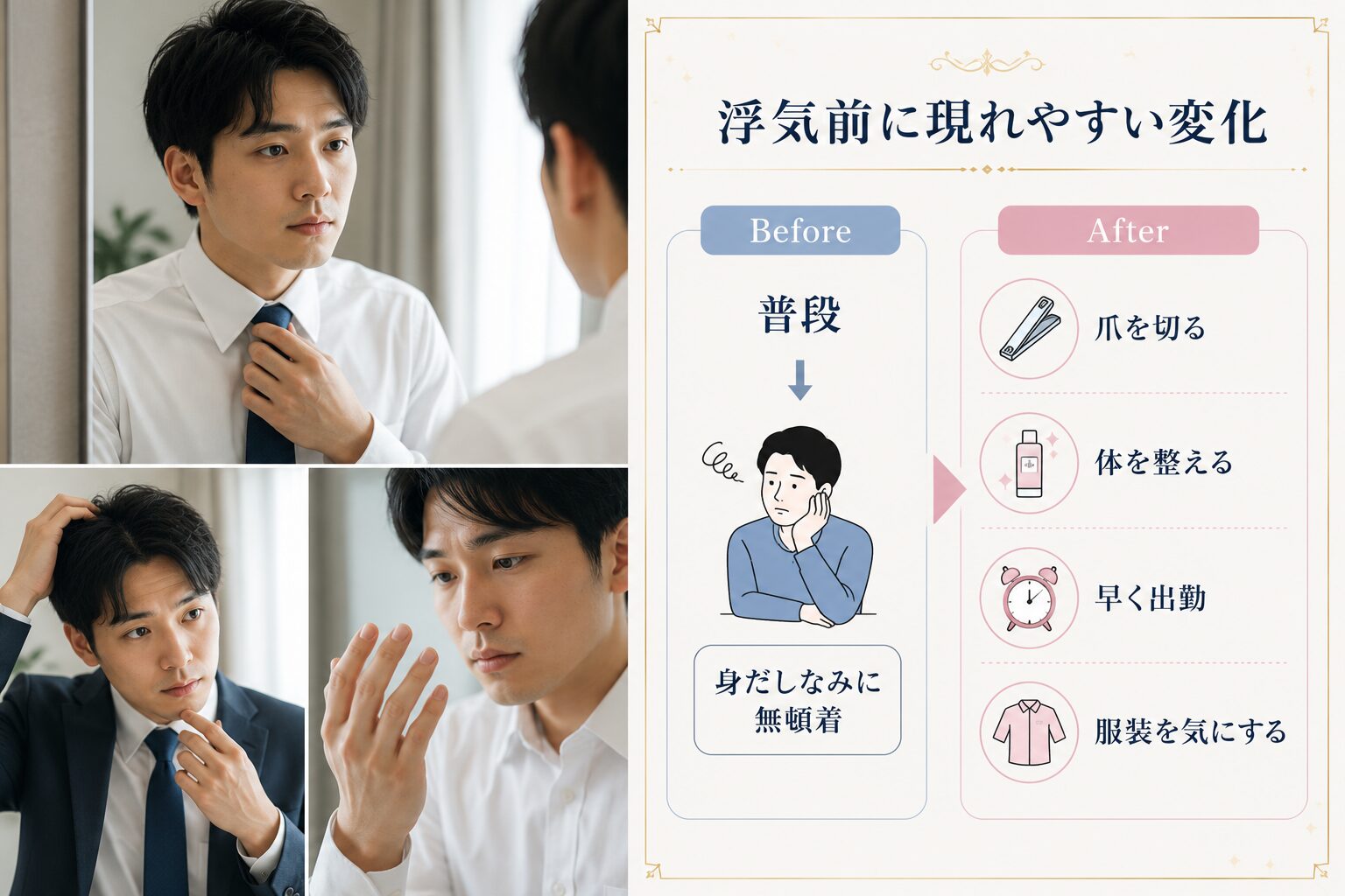 配偶者の行動や身だしなみの変化