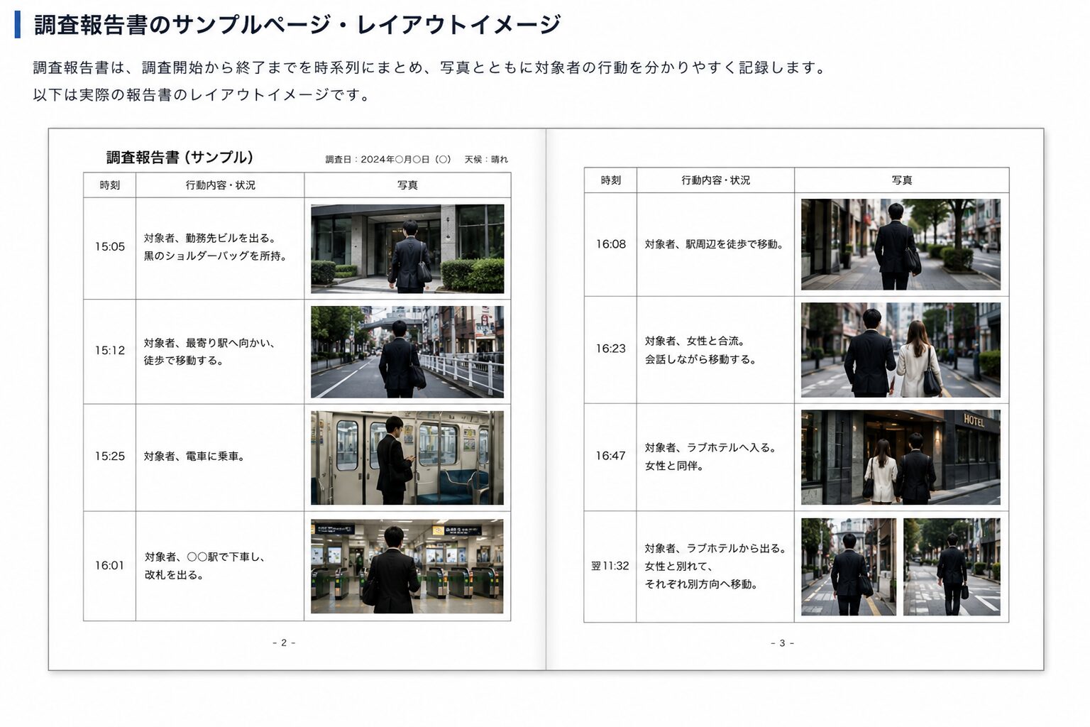 調査報告書のサンプルページ・レイアウトイメージ