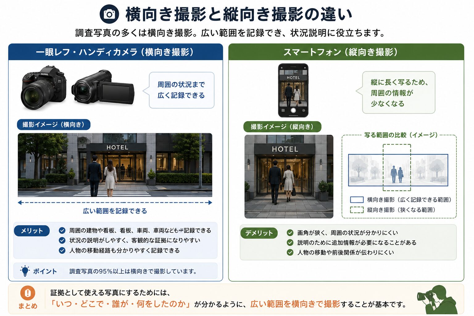 横向き撮影と縦向き撮影の違いが分かる比較図解