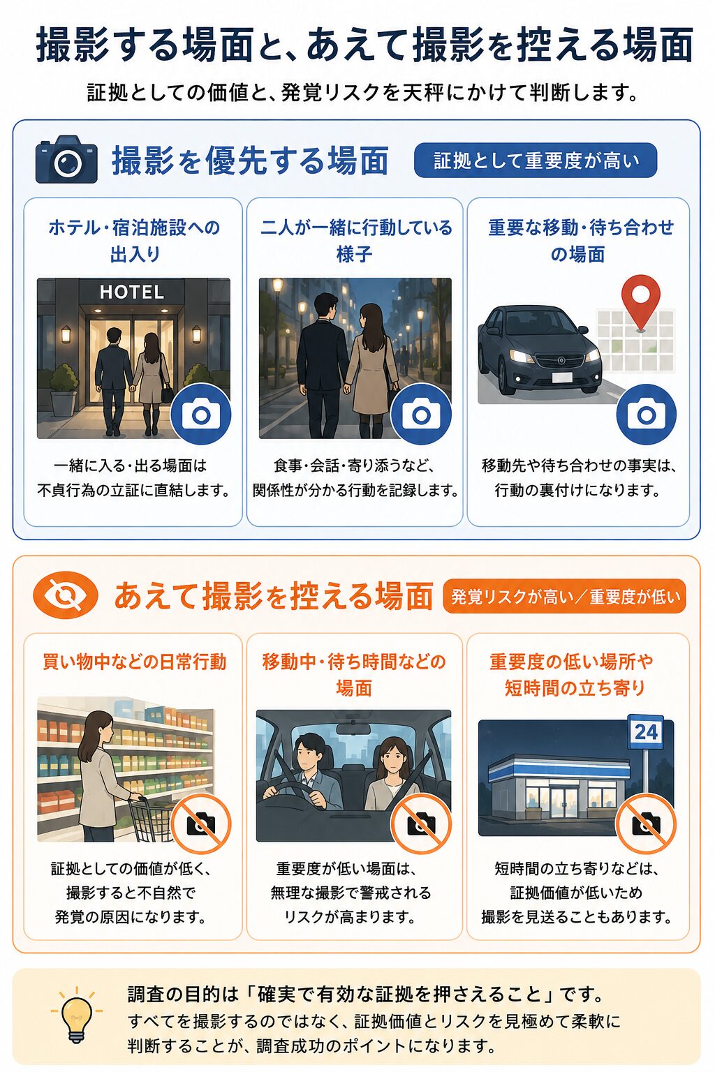 不要な撮影を控える判断のイメージ図解
