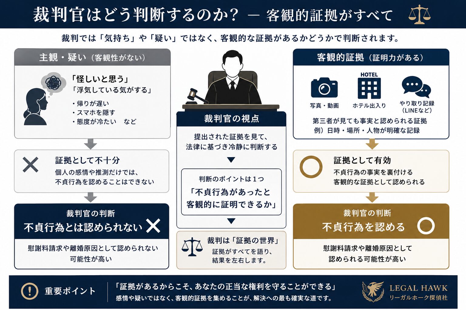 裁判で重要なのは客観的な証拠であることを示すイメージ画像
