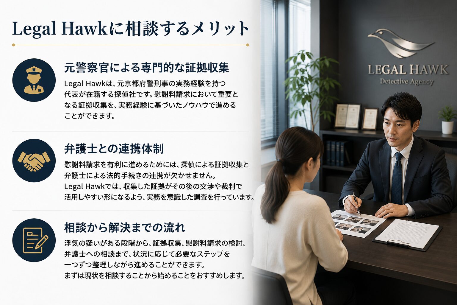Legal Hawkの相談・調査の様子