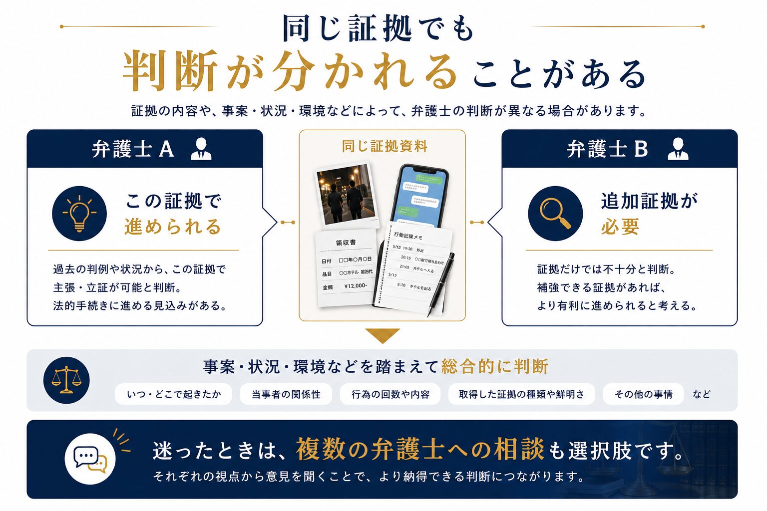 弁護士の判断は分かれることがあるイメージ
