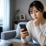 別居中・単身赴任中の配偶者の浮気を心配し、スマートフォンを見つめる女性