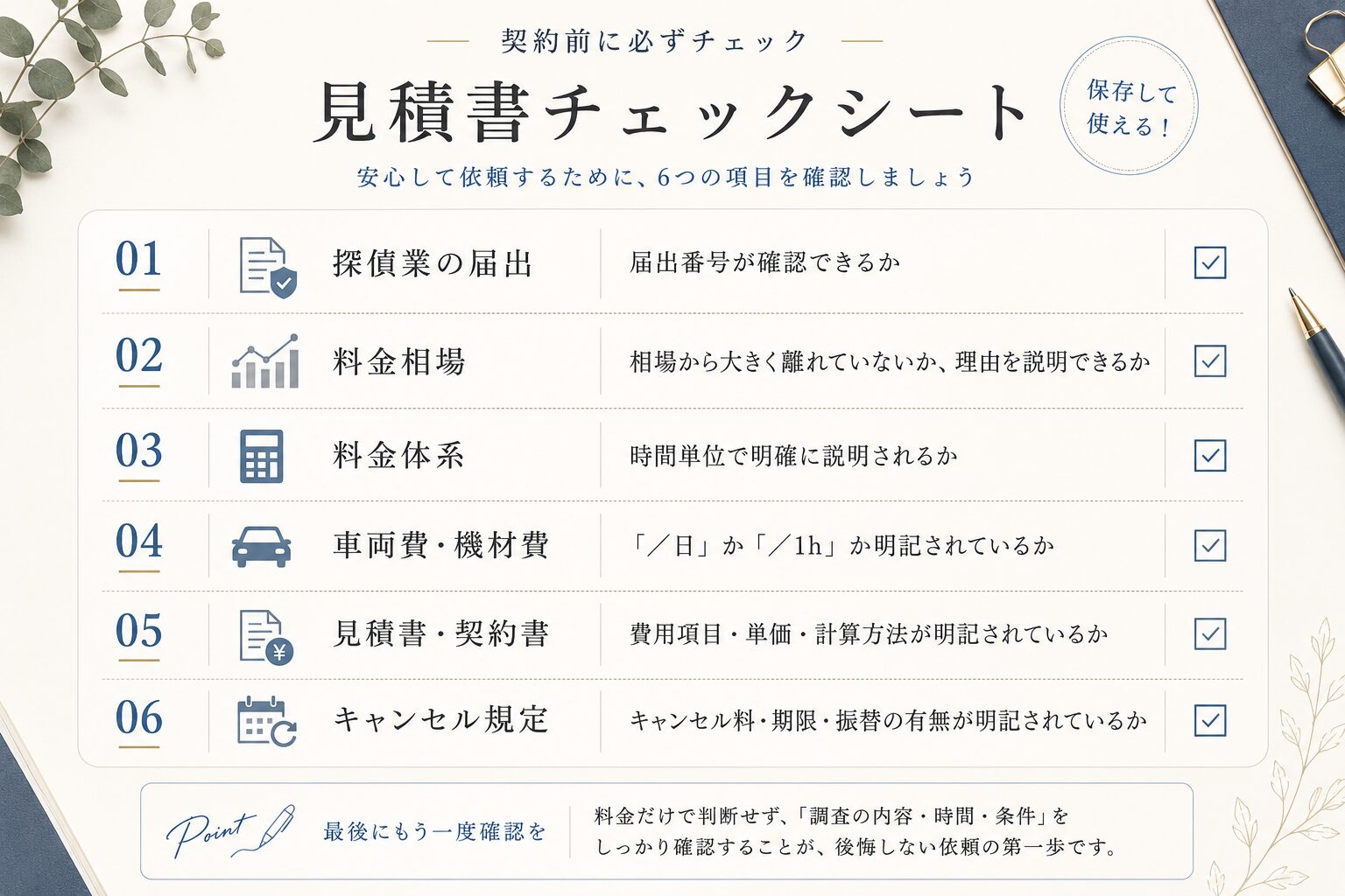 相談・見積もり時のチェックリスト