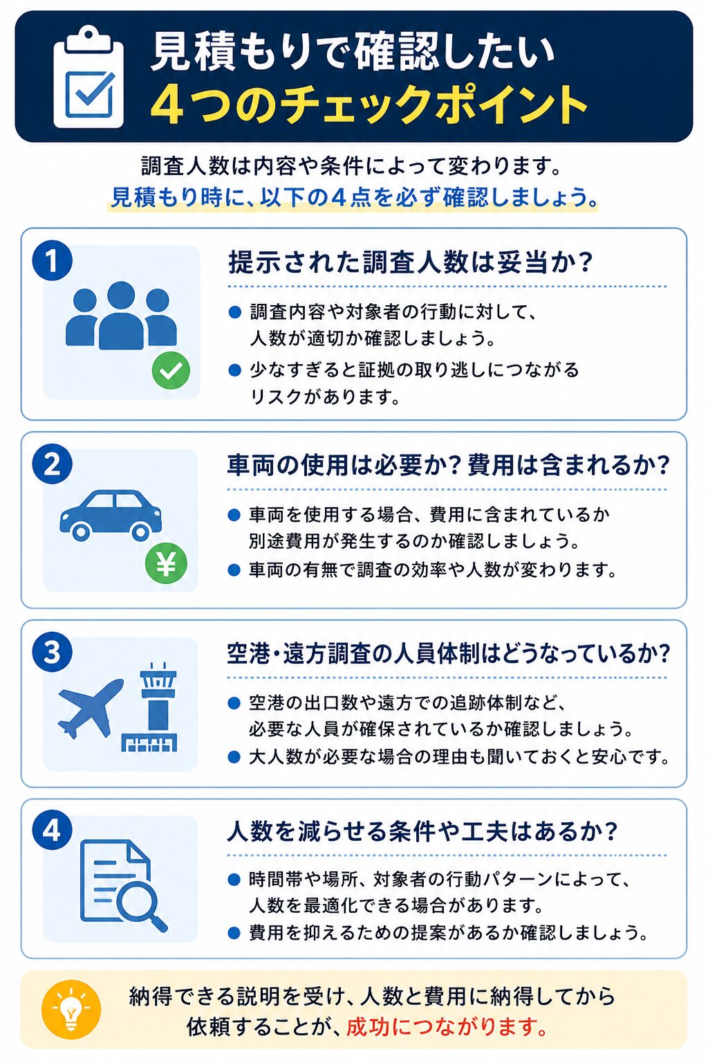 見積もりで確認したい4つのチェックポイントの図解