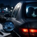 夜間の駐車場で車内の男女を撮影・調査する浮気調査のイメージ