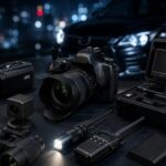 探偵の調査で使用するハンディカメラ・一眼レフ・小型IPカメラ・赤外線機材などの調査機材イメージ
