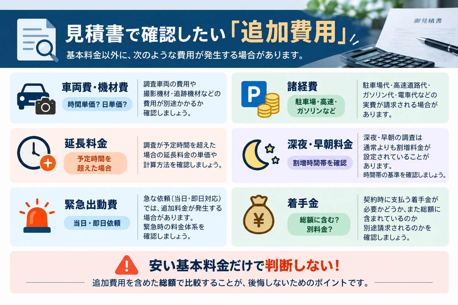 深夜・早朝調査の割増料金のイメージ