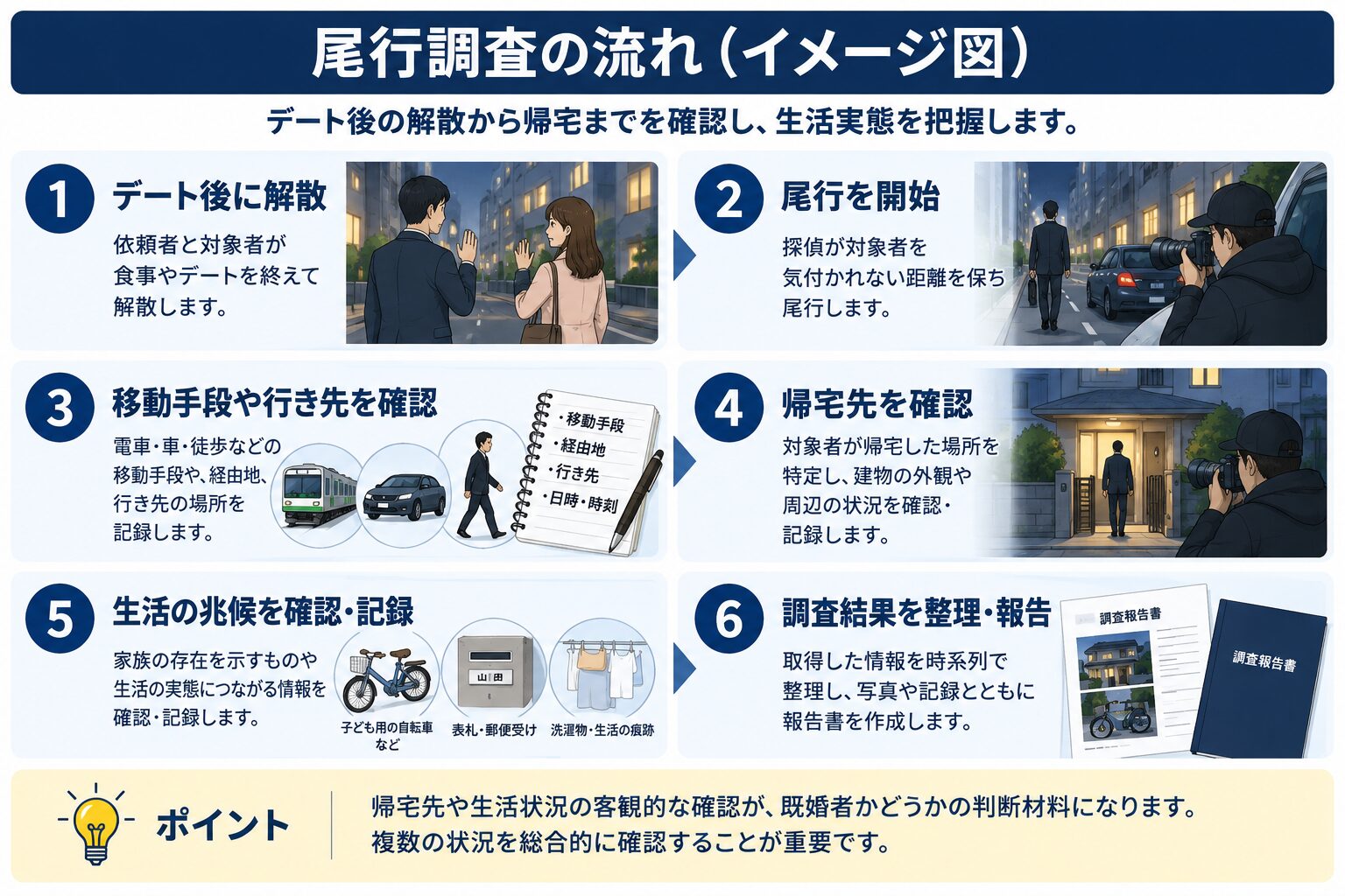 探偵による尾行調査のイメージ図解