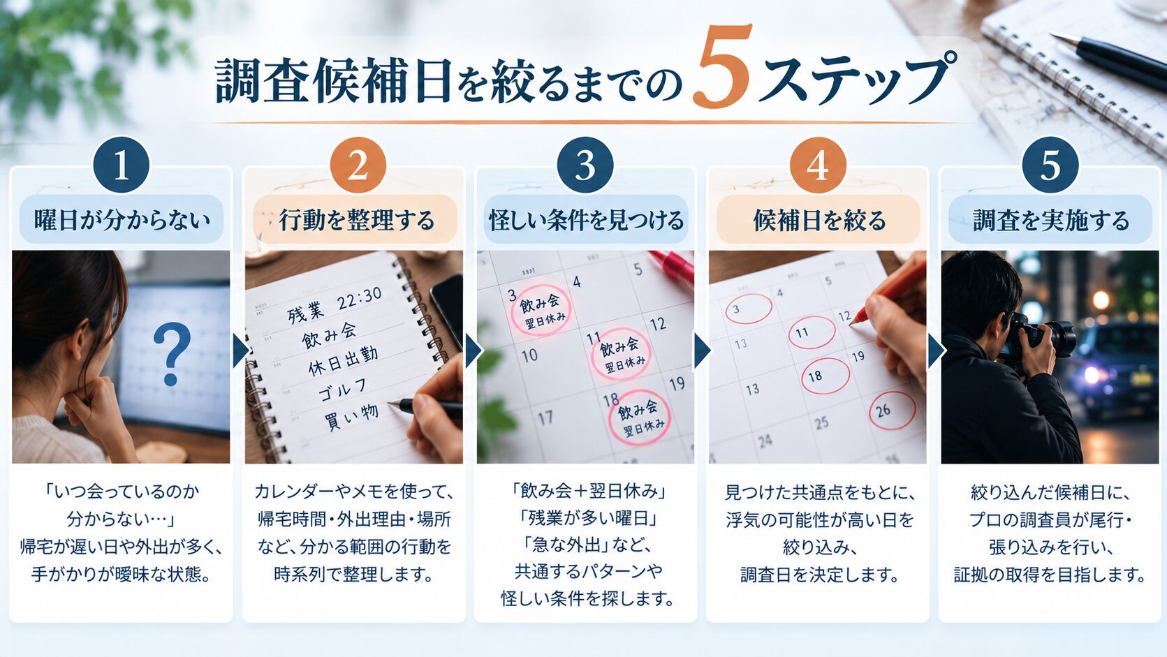 浮気調査の候補日を絞るまでの5ステップ