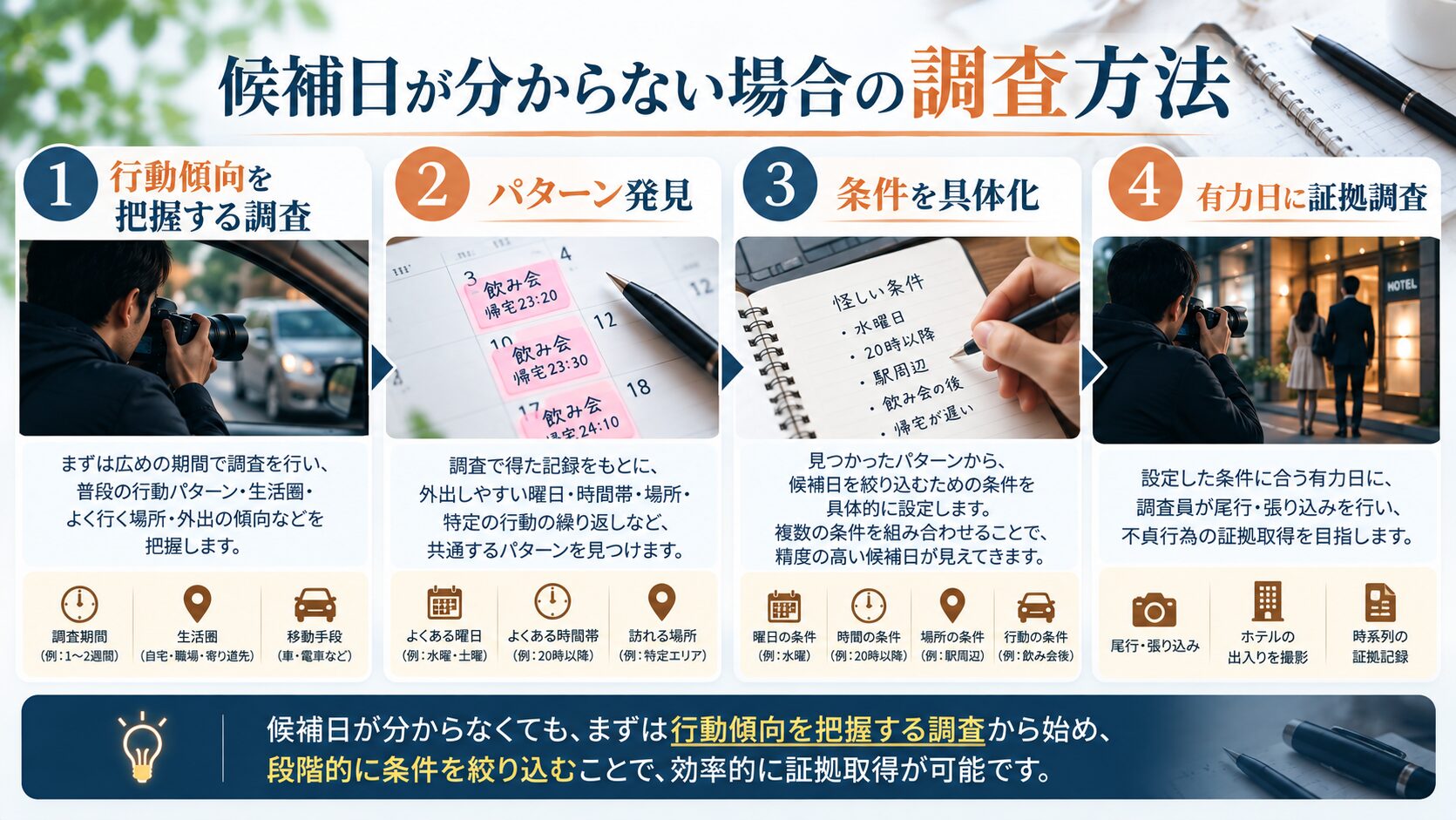 候補日が分からない場合の浮気調査の進め方