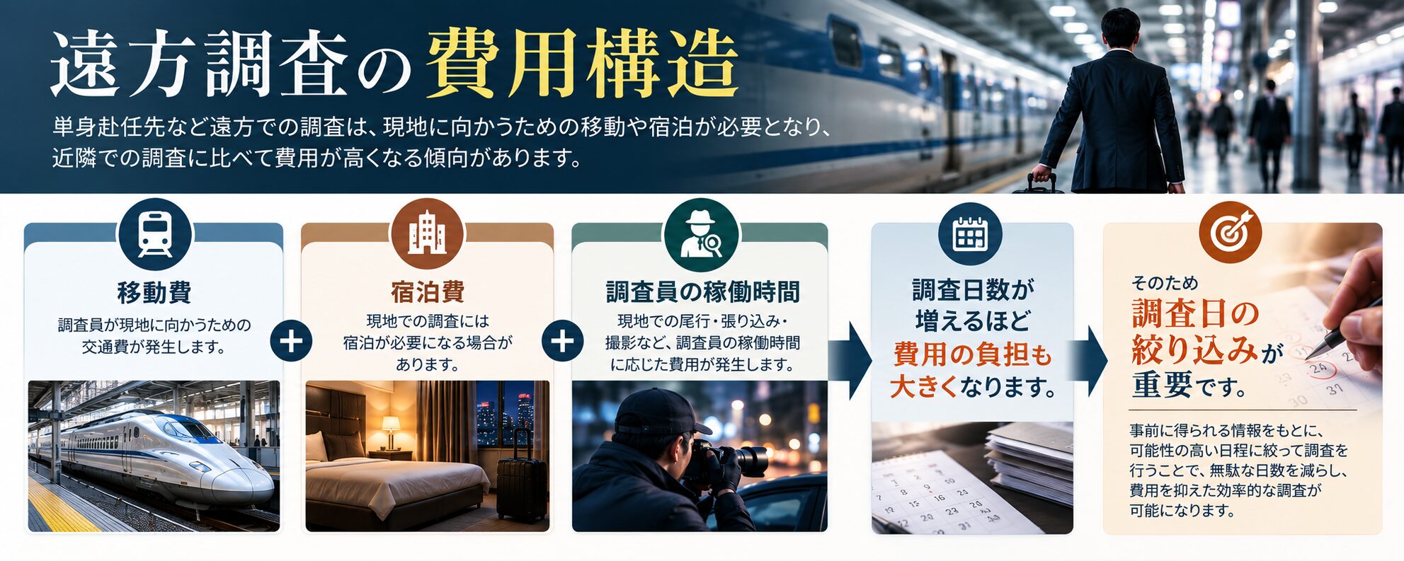遠方の浮気調査で発生する費用構造の図解